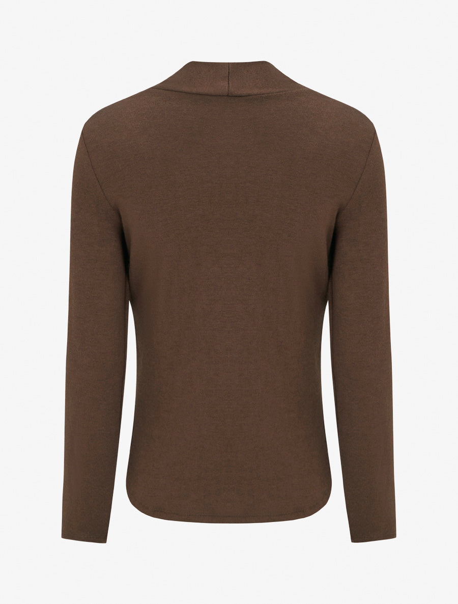 Pull à col carré effet drapé à bijou - Marron - 2