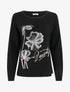 Pull fin à motif fleurs et message - Noir - 1