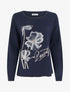 Pull fin à motif fleurs et message - Marine - 1