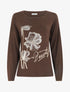 Pull fin à motif fleurs et message - Marron - 1