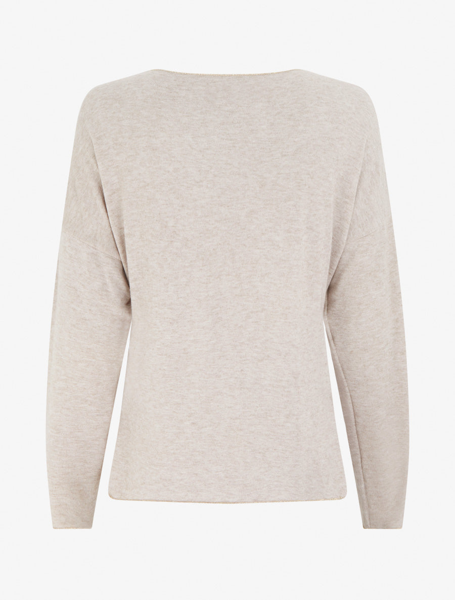 Pull fin à motif fleurs et message - Beige - 2