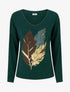 Pull fin à motif plumes irisées - Vert foncé - 1