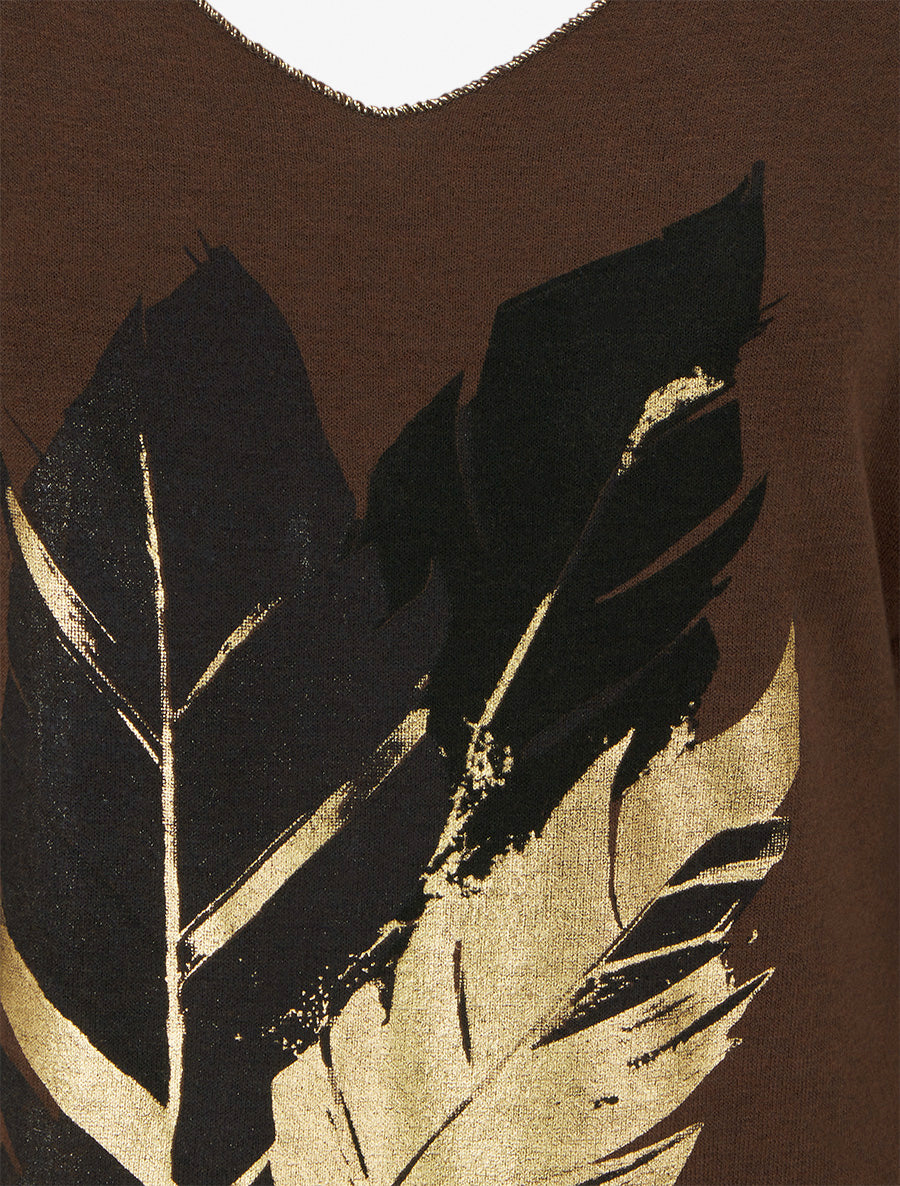 Pull fin à motif plumes irisées - Marron - 3