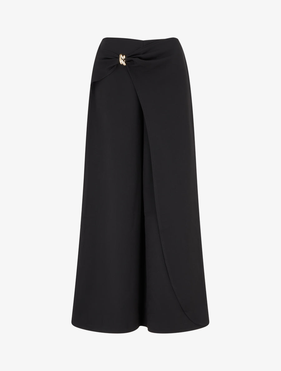 Pantalon ample à pan et bijou métallique - Noir - 1