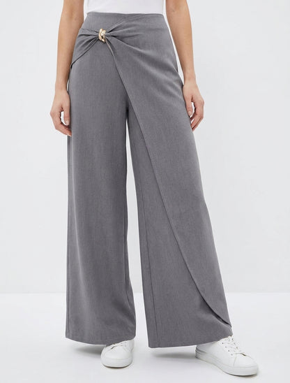 Pantalon ample à pan et bijou métallique - Gris