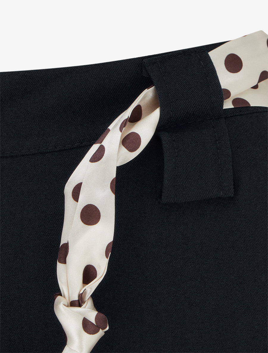Pantalon uni ceinture satinée imprimée - Noir - 3