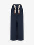Pantalon uni ceinture satinée imprimée - Marine - 1