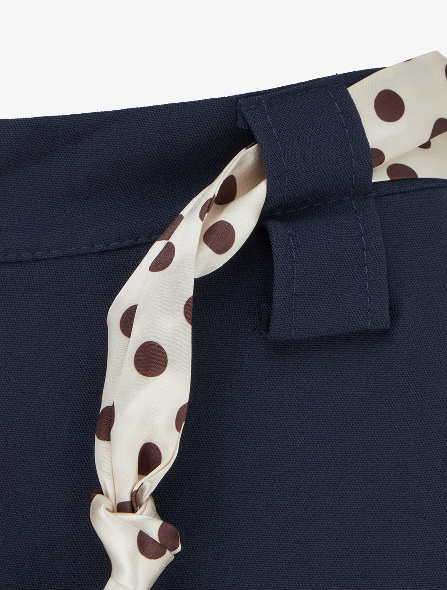 Pantalon uni ceinture satinée imprimée - Marine - 3