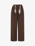 Pantalon uni ceinture satinée imprimée - Marron - 1