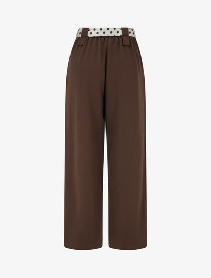 Pantalon uni ceinture satinée imprimée - Marron - 2