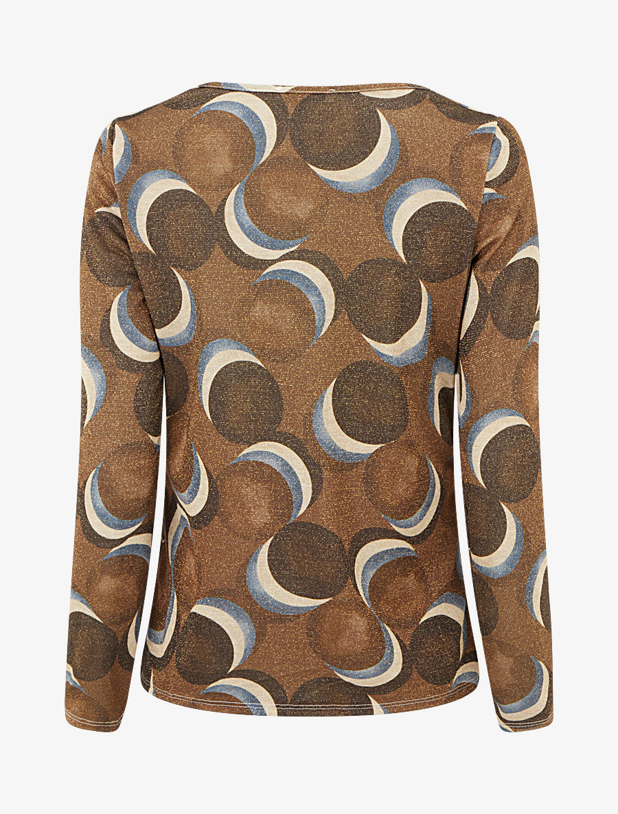 Top droit irisé imprimé ronds fantaisies - Marron - 2