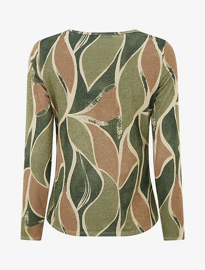 Top droit irisé imprimé feuilles abstraites - Kaki - 2