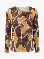 Top droit irisé imprimé feuilles abstraites - Marron - 1