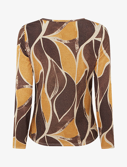 Top droit irisé imprimé feuilles abstraites - Marron - 2