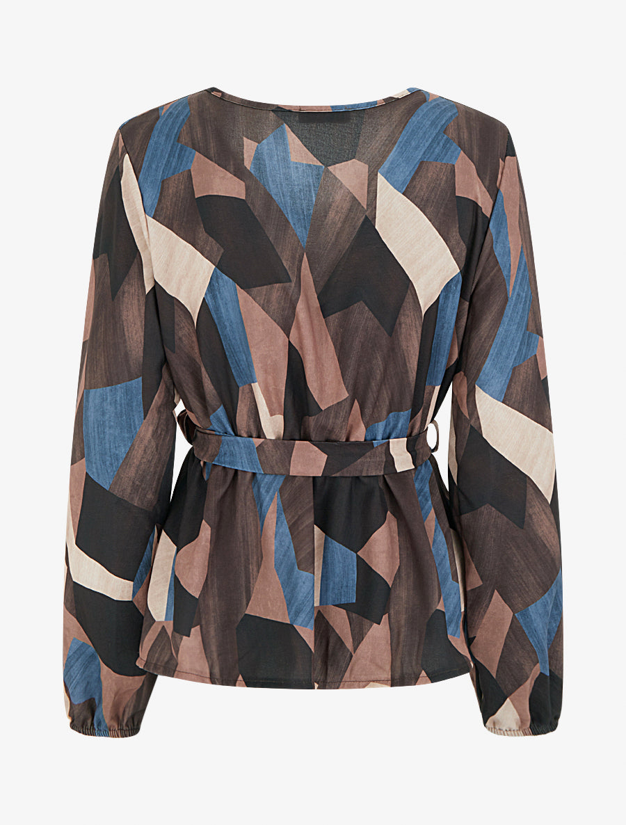 Blouse péplum à imprimé abstrait - Marron - 2