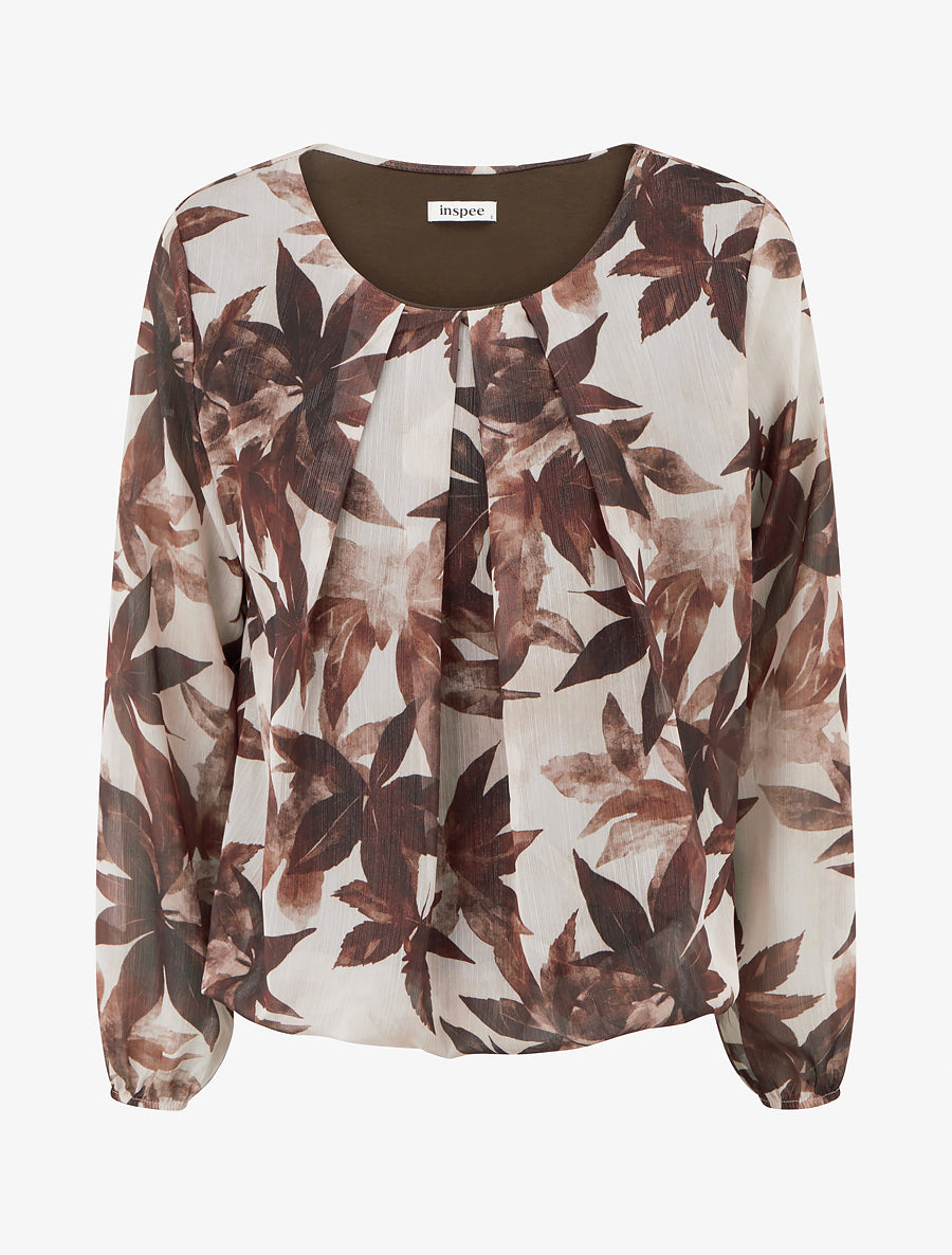 Top boule irisé imprimé feuilles - Marron - 1