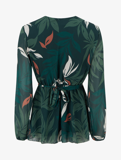 Top cache-coeur imprimé feuillage à bijou floral - Vert foncé - 2