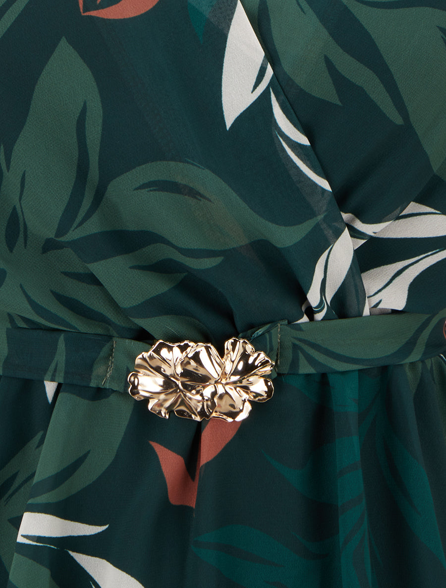 Top cache-coeur imprimé feuillage à bijou floral - Vert foncé - 3