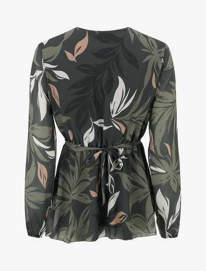 Top cache-coeur imprimé feuillage à bijou floral - Kaki - 2
