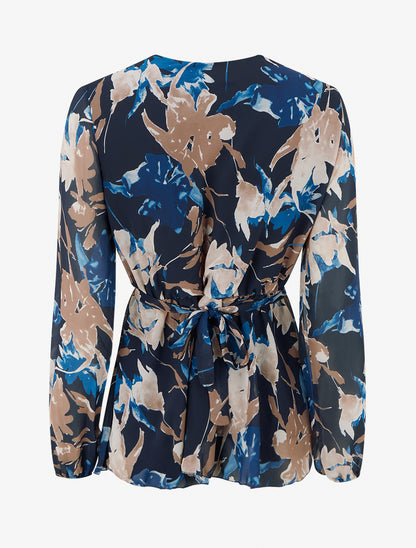 Top cache-coeur imprimé fleurs abstraites à bijou floral - Marine - 2
