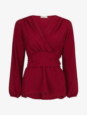 Blouse élastiquée à col V - Bordeaux - 5