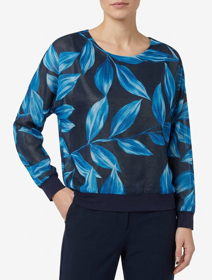 Blouse imprimé feuillage à détail irisé - Marine