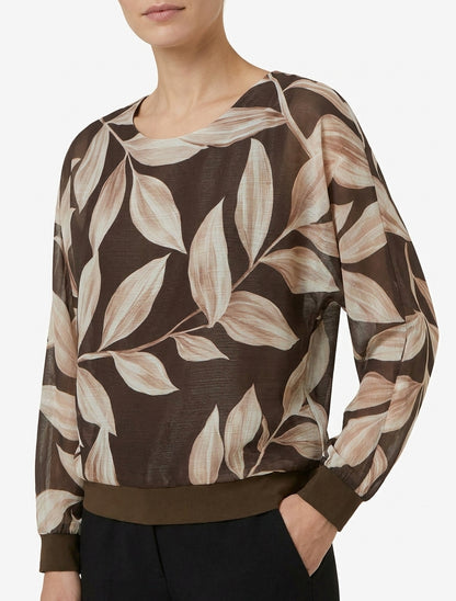 Blouse imprimé feuillage à détail irisé - Marron