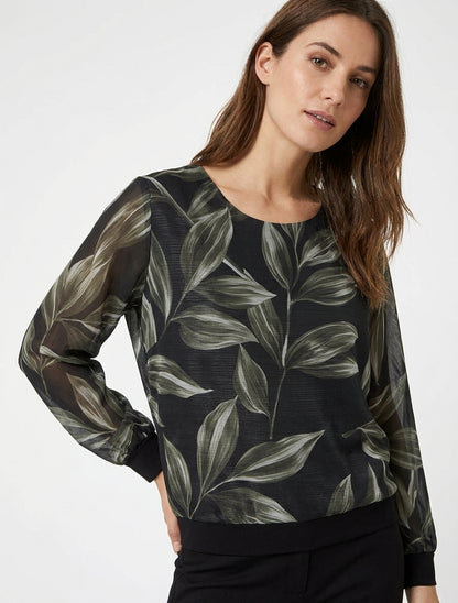 Blouse imprimé feuillage à détail irisé - Noir