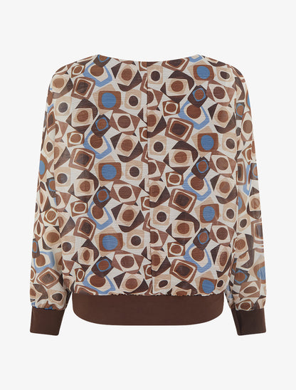 Blouse imprimé rétro à détail irisé - Marron - 2