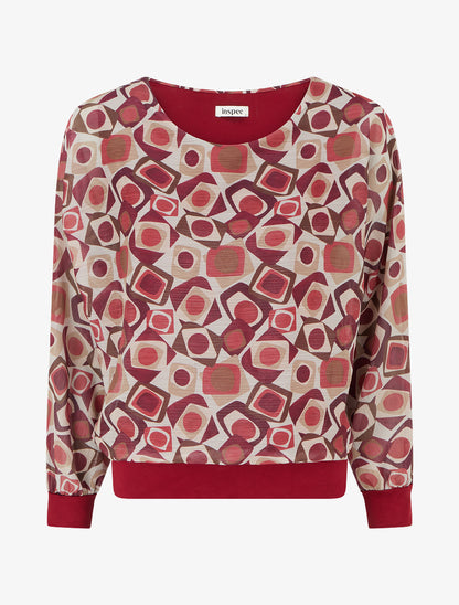 Blouse imprimé rétro à détail irisé - Bordeaux - 1