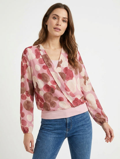 Grafische cirkels print top met overslagkraag - Roos