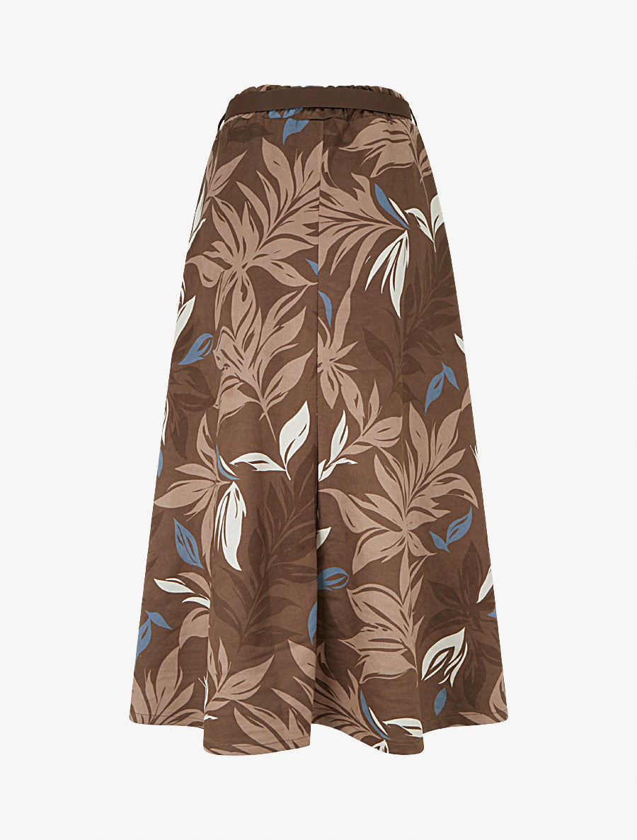 Jupe imprimé feuillage à taille élastiquée - Marron - 2