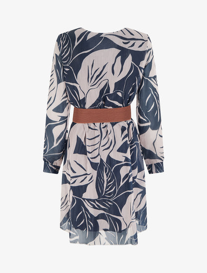 Robe irisée à imprimé grandes feuilles - Marine - 2