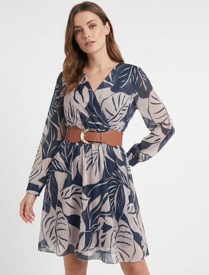 Robe irisée à imprimé grandes feuilles - Marine