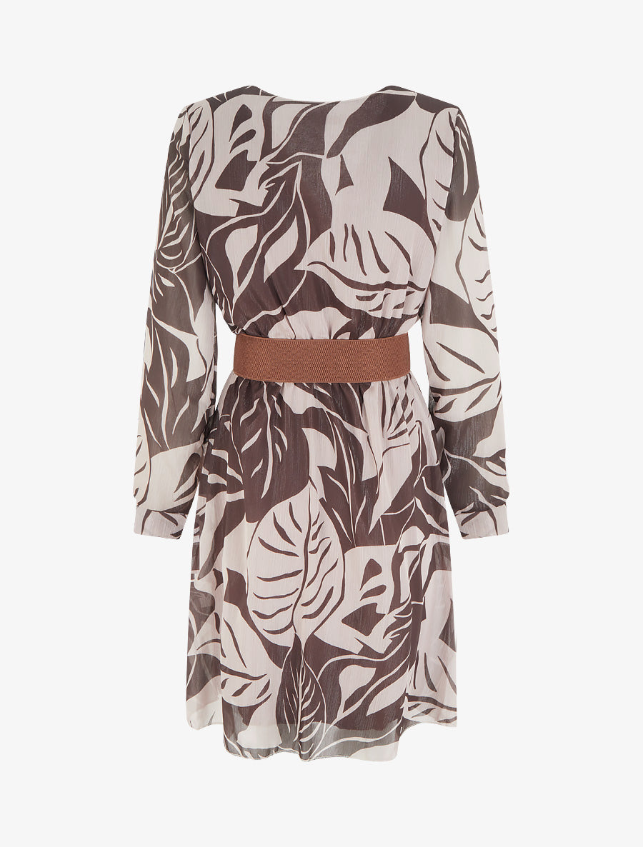 Robe irisée à imprimé grandes feuilles - Marron - 2