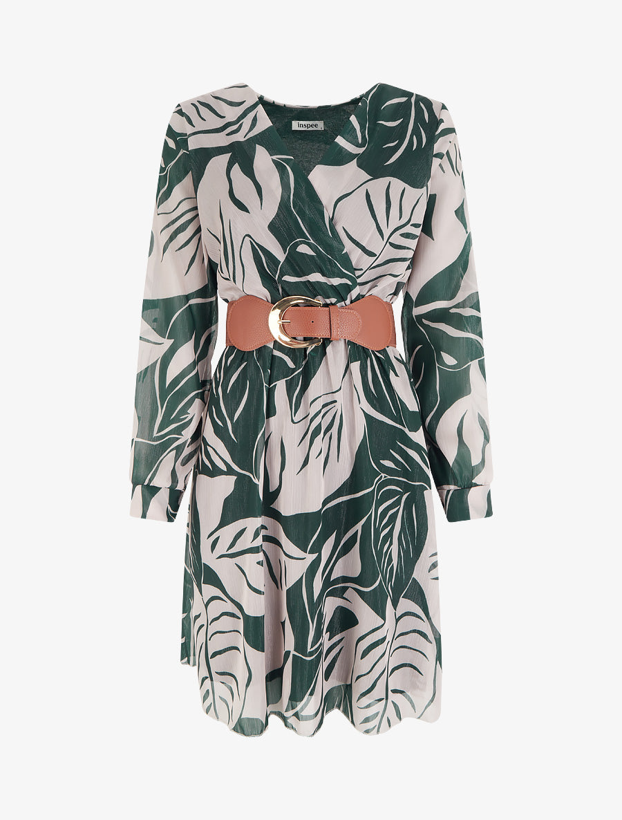 Robe irisée à imprimé grandes feuilles - Vert foncé - 1