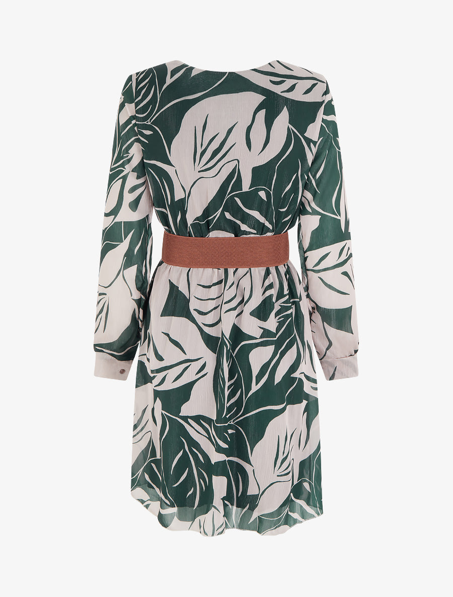 Robe irisée à imprimé grandes feuilles - Vert foncé - 2