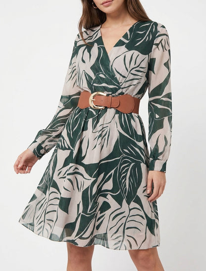 Robe irisée à imprimé grandes feuilles - Vert foncé