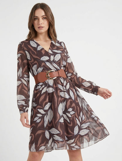 Robe irisée à imprimé feuillage - Marron