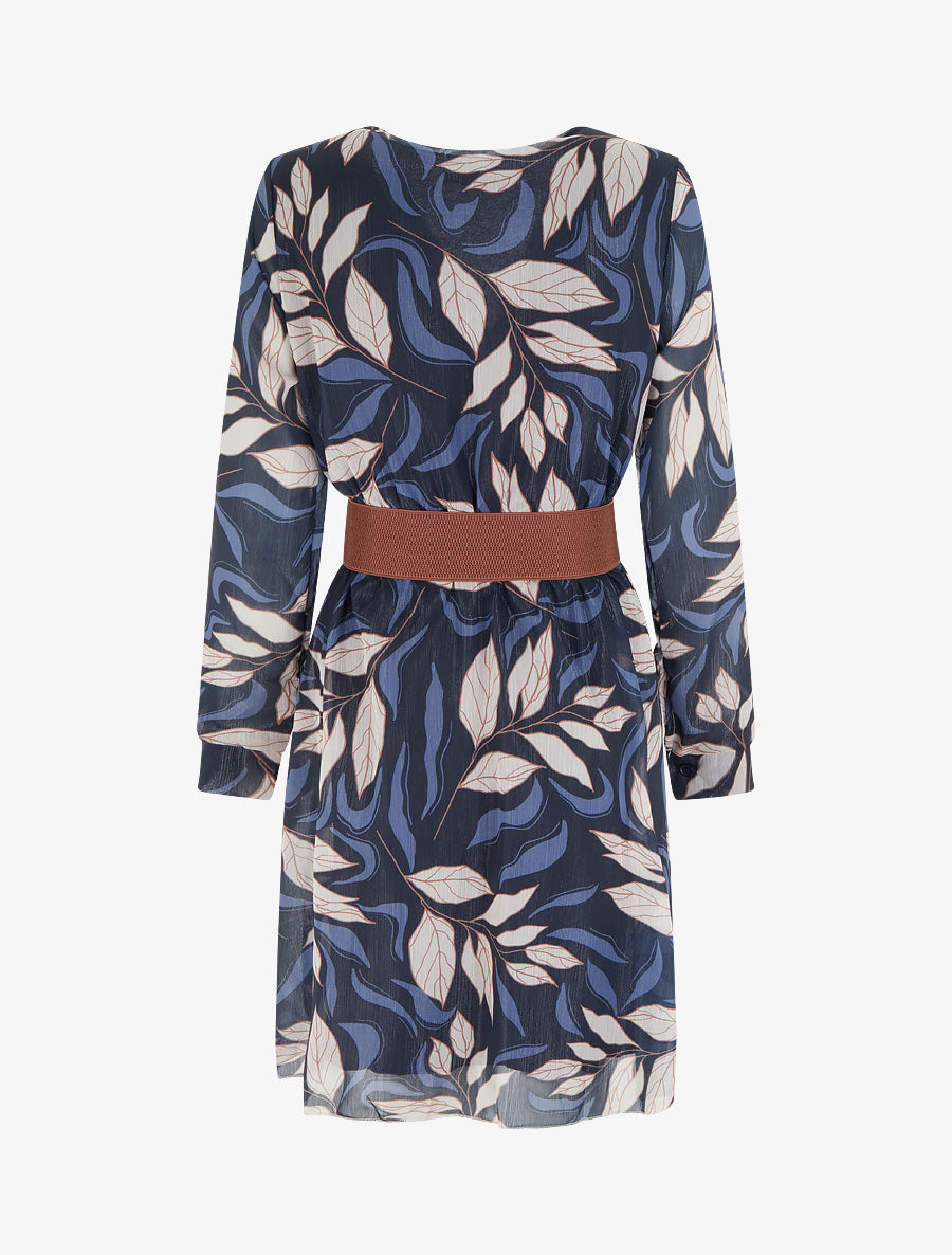 Robe irisée à imprimé feuillage - Marine - 2