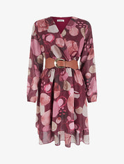 Robe imprimé abstrait à col cache coeur - Lie de vin - 1