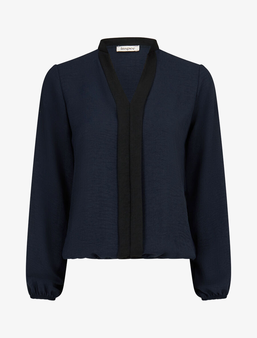 Blouse coupe boule à liseret contrastant - Marine - 4