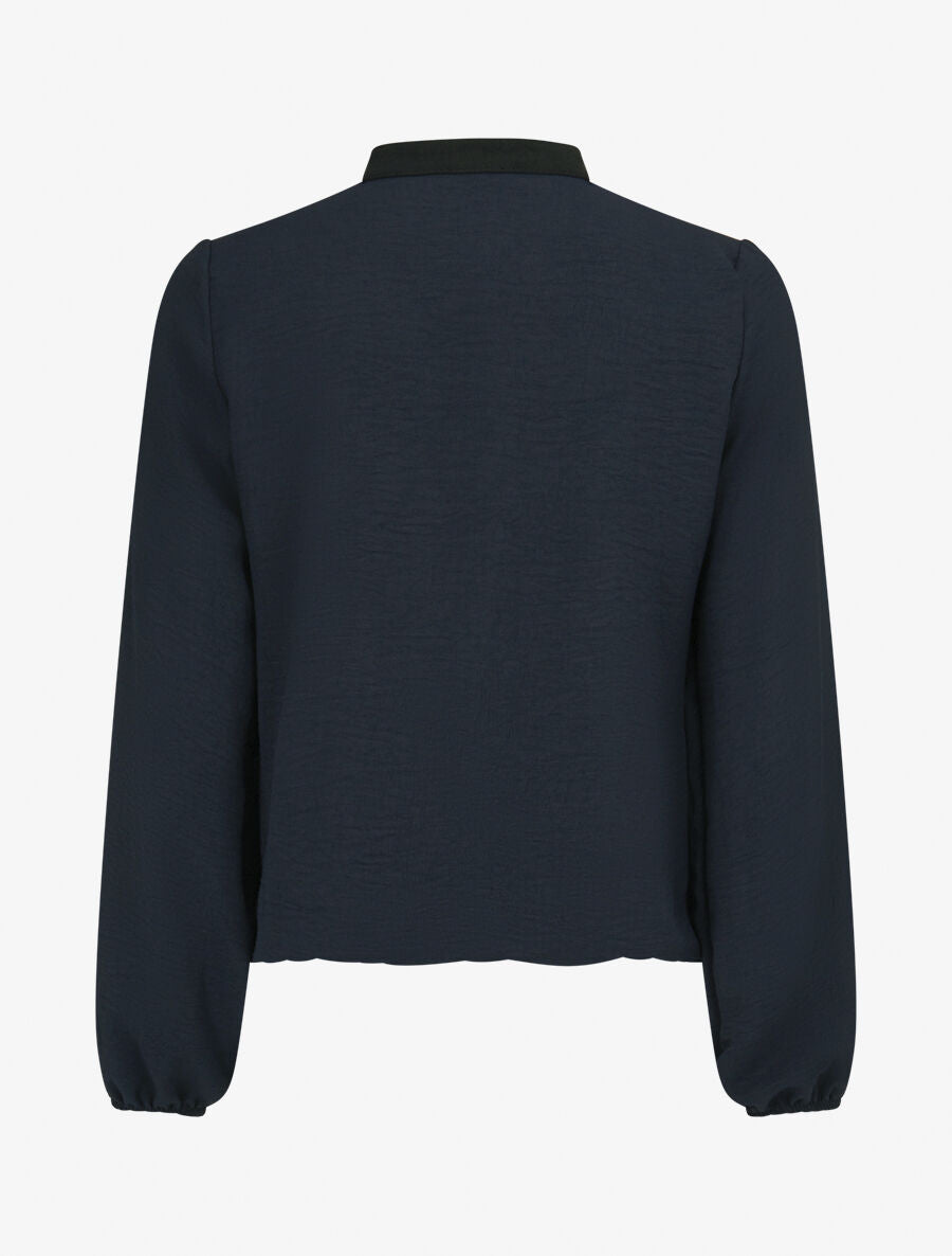 Blouse coupe boule à liseret contrastant - Marine - 2