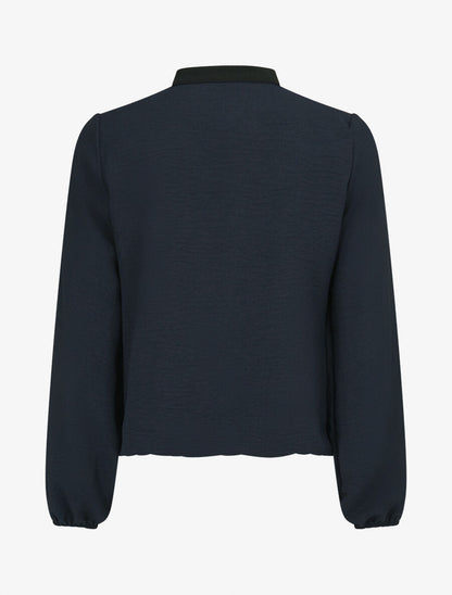 Blouse coupe boule à liseret contrastant - Marine - 2