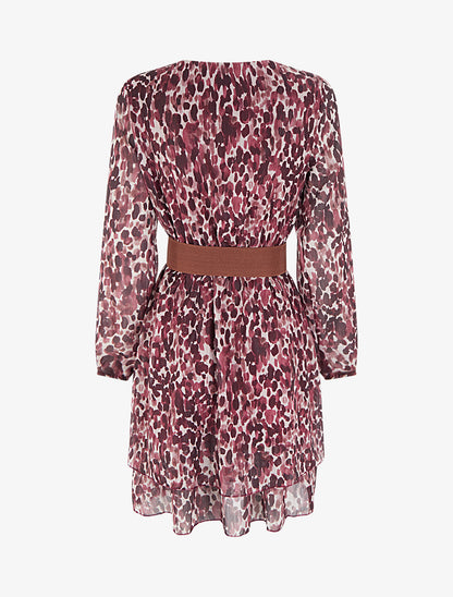 Robe imprimé fantaisie à col cache coeur - Lie de vin - 2