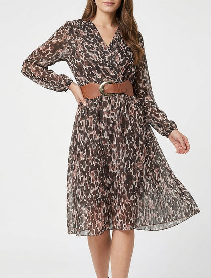 Robe imprimé fantaisie à col cache coeur - Marron
