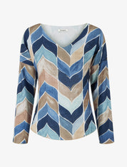 Pull fin imprimé chevron fantaisie - Marine - 1