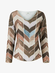 Pull fin imprimé chevron fantaisie - Marron - 1