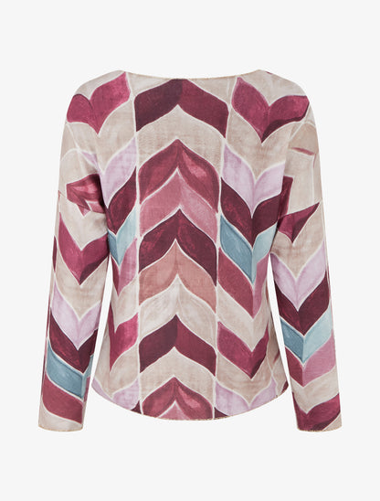 Pull fin imprimé chevron fantaisie - Prune - 2