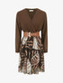 Robe évasée à imprimé feuilles abstraites - Marron - 1
